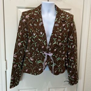 Isabel & Nina Jacket Blazer Women’s Sz 16 Brown Pink Green Embroidered Floral